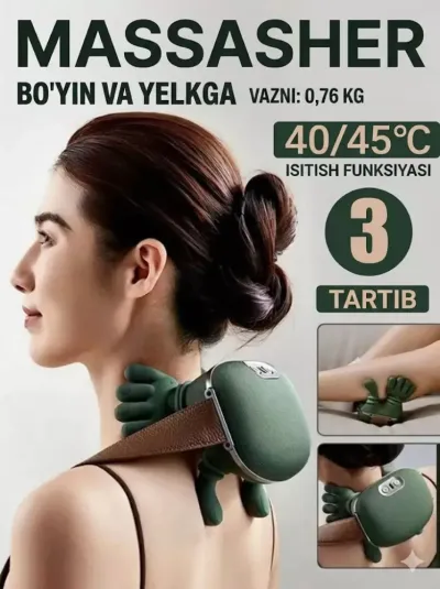 Premium isitishli massajor 40-45°C sun'iy qo'l effekti bilan — to'liq tana uchun 3 rejimli biomimetik massaj qurilmasi